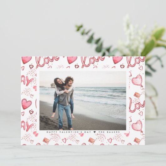 Tweezijdige Valentijnse fotokaart | Rode liefde Feestdagenkaart (Staand voorkant)