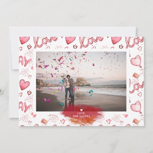 Tweezijdige Valentijnse fotokaart | Rode liefde Feestdagenkaart (Achterkant)