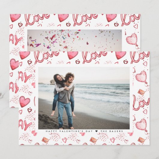 Tweezijdige Valentijnse fotokaart | Rode liefde Feestdagenkaart (Voorkant / Achterkant)