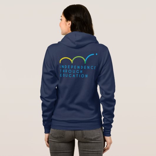 Tweezijdige vrouw, marine hoodie (Achterkant volledig)