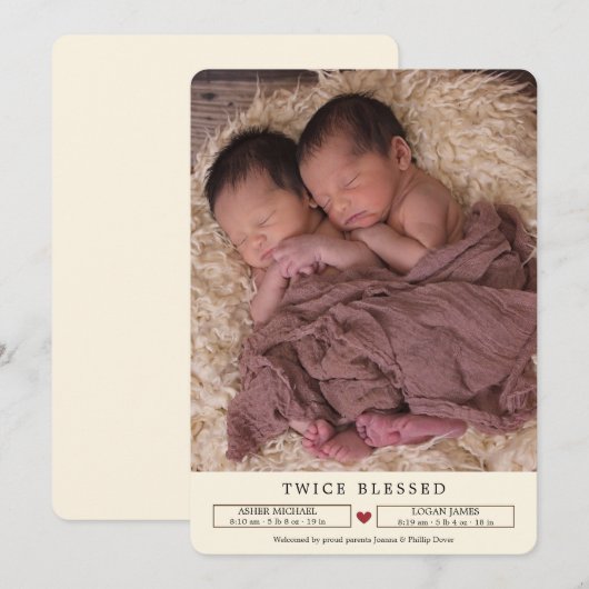 Tweice Blessed Foto Geboorteaankondiging Aankondiging (Voorkant / Achterkant)