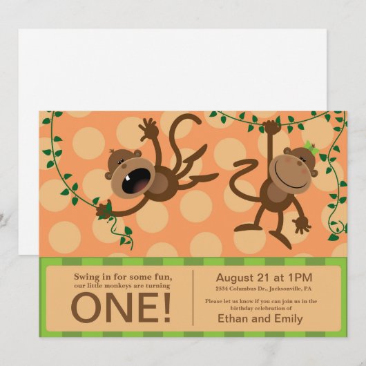 Tweins eerste verjaardagsfeest uitnodigingen. kaart (Voorkant / Achterkant)