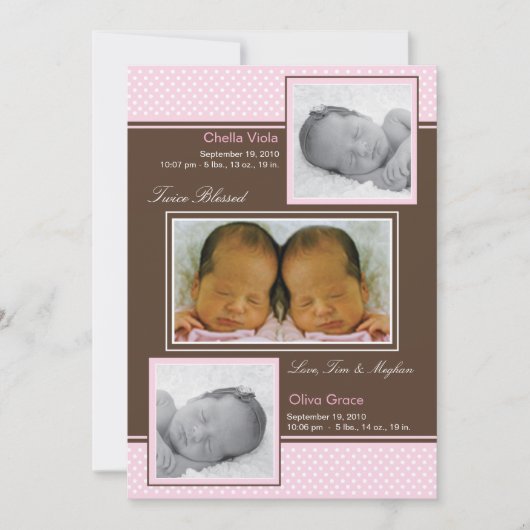 Tweins Girls Birth Announement Aankondiging (Voorkant)