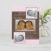 Tweins Girls Birth Announement Aankondiging (Staand voorkant)