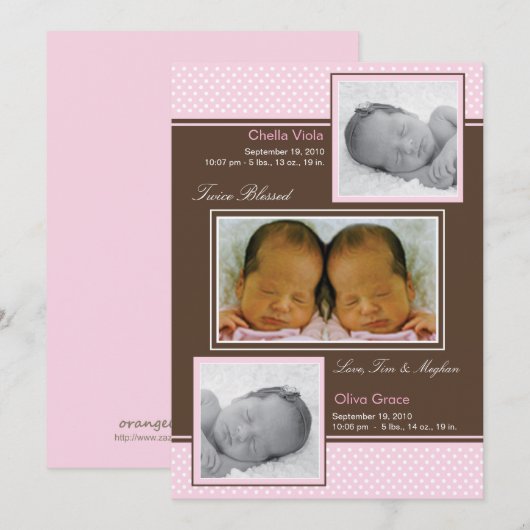 Tweins Girls Birth Announement Aankondiging (Voorkant / Achterkant)