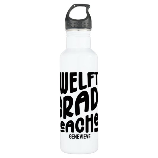Twelfth Grade Teacher Black Text Design Waterfles (Voorkant)