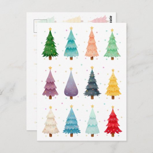 Twelve Christmas Trees: Colorful Holiday Print Briefkaart (Voorkant / Achterkant)