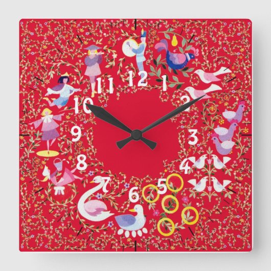 Twelve days of Christmas clock Vierkante Klok (Voorkant)