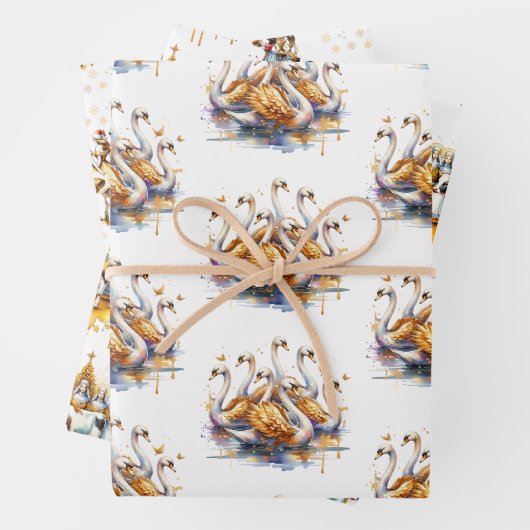 Twelve Days of Christmas Festive Gold Inpakpapier Vel (In situ)