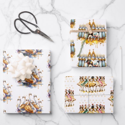 Twelve Days of Christmas Festive Gold Inpakpapier Vel (Voorkant)