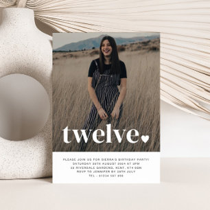 Twelve Heart Photo Birthday Invitation Kaart