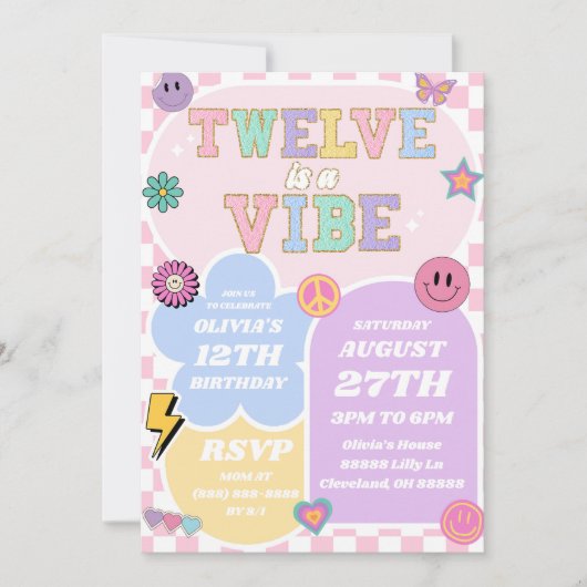 Twelve is een vibe preppy patch 12e verjaardagsfee kaart (Voorkant)