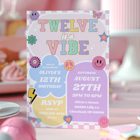 Twelve is een vibe preppy patch 12e verjaardagsfee kaart
