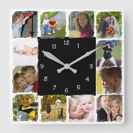 Twelve personal Photos Wall Clock Vierkante Klok (Voorkant)
