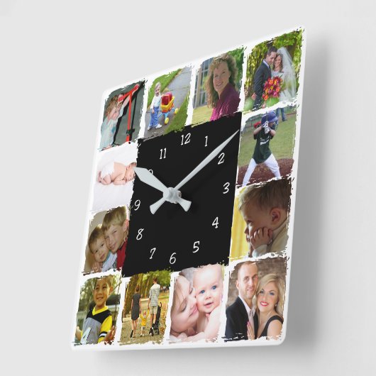 Twelve personal Photos Wall Clock Vierkante Klok (Hoek)