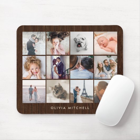 Twelve Photo Collage | Rustige houtlook Muismat (Met muis)