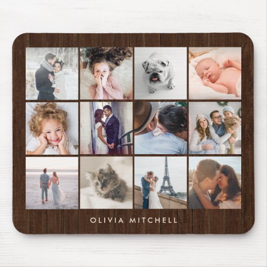 Twelve Photo Collage | Rustige houtlook Muismat (Voorkant)