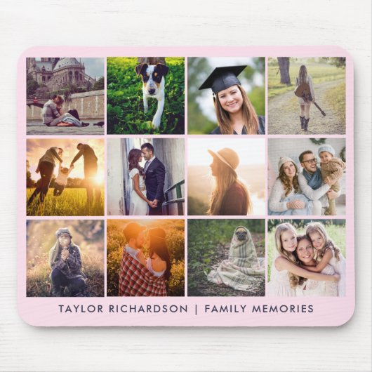 Twelve Photo Collage | Trendy Blush Pink Muismat (Voorkant)