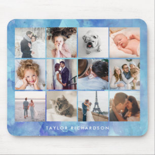 Twelve Photo Collage Waterverf blauw Muismat