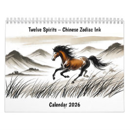 Twelve Spirits – Chinese Zodiac Ink Calendar 2026 Kalender