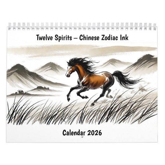 Twelve Spirits – Chinese Zodiac Ink Calendar 2026 Kalender (Hoes)