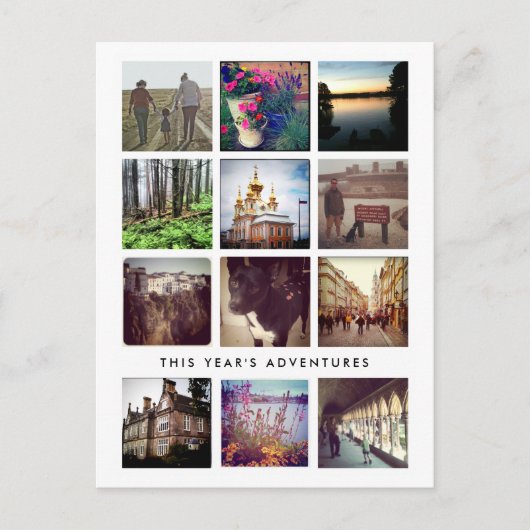 Twelve Square Photo Collage Happy Holiday Postcard Feestdagenkaart (Voorkant)