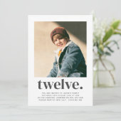 Twelve Square Photo First Birthday Invitation Kaart (Staand voorkant)