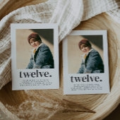 Twelve Square Photo First Birthday Invitation Kaart