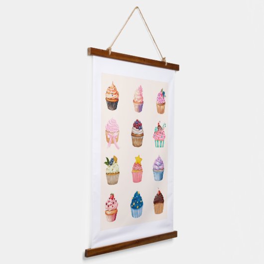 Twelve Watercolor Cupcakes Hangend Wandkleed (Gebogen)