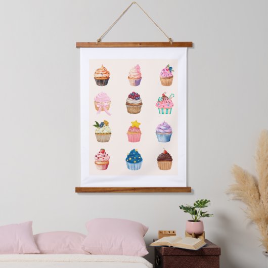 Twelve Watercolor Cupcakes Hangend Wandkleed (Slaapkamer)
