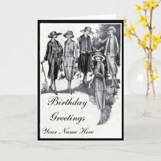 Twenties Mode Verjaardagskaart Kaart (Gele Bloem)