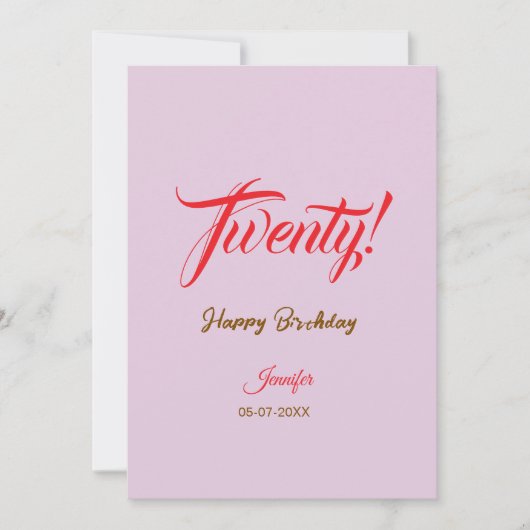 twenty20 letter verjaardag naam datum jaar rood kaart (Voorkant)