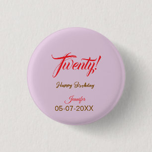 twenty20 letter verjaardag naam datum jaar rood ronde button 3,2 cm
