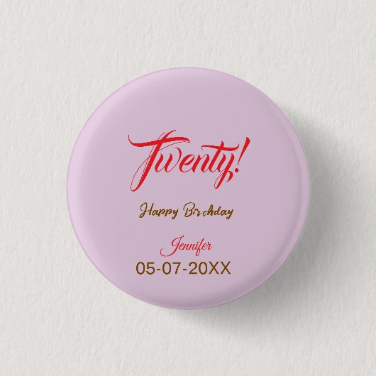 twenty20 letter verjaardag naam datum jaar rood ronde button 3,2 cm (Voorkant)