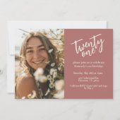 Twenty First Birthday Party 21 Roze Bloemen  Kaart (Voorkant)