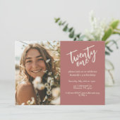 Twenty First Birthday Party 21 Roze Bloemen  Kaart (Staand voorkant)