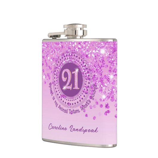 Twenty First & Pink Glitter & Drink quote Heupfles (Links)