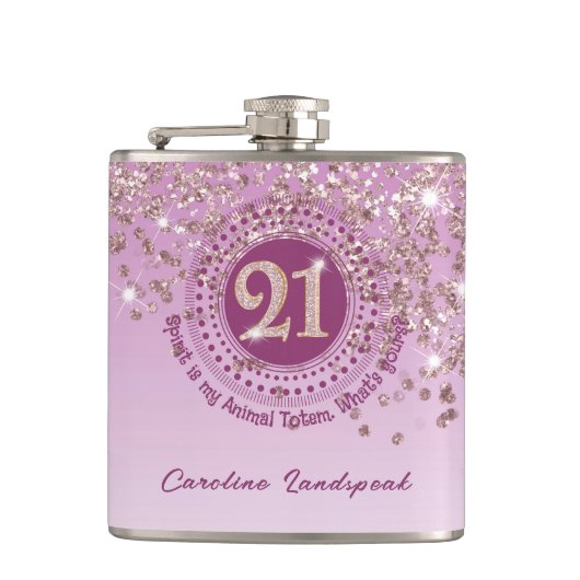 Twenty First & Roos Gold Glitter & Drink Quote Heupfles (Voorkant)