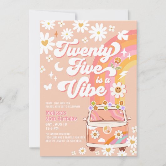 Twenty Five is een vibe felroze 25e verjaardag Kaart (Voorkant)