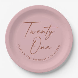 Twenty One Birthday | Dusty Rose Pink 21st Party Papieren Bordje
