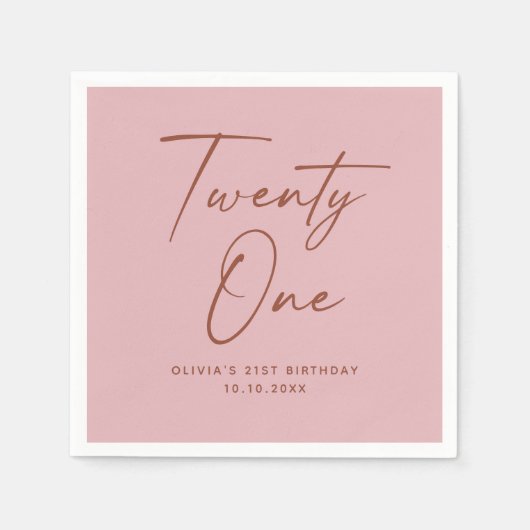 Twenty One Birthday | Dusty Rose Pink Elegant Servet (Voorkant)