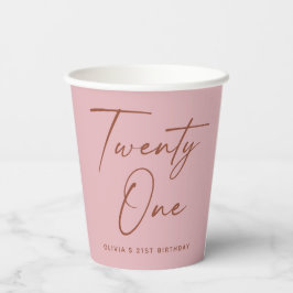 Twenty One Birthday. Dusty Rose Pink Minimal Party Papieren Bekers