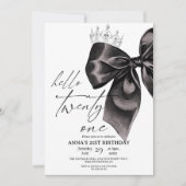 Twenty one Black Bow 21st Birthday Invitation Kaart (Voorkant)