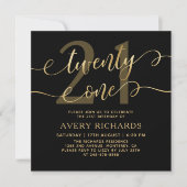Twenty One Elegant Gold Script Black 21st Birthday Kaart (Voorkant)