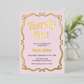 Twenty One Gold Script Blush Pink 21e verjaardag Folie Uitnodiging (Staand Voorkant)