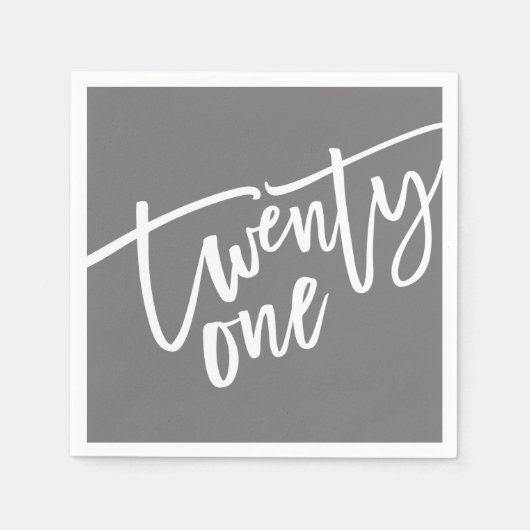 TWENTY-ONE modern script wit bewerkbare kleur 21st Servet (Voorkant)