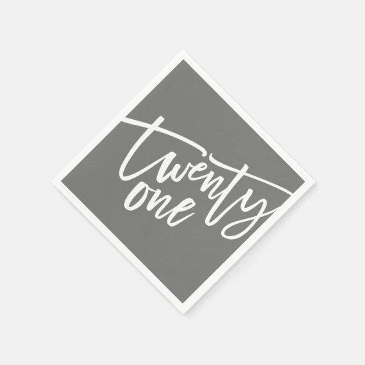 TWENTY-ONE modern script wit bewerkbare kleur 21st Servet (Hoek)
