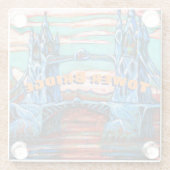 Twergbrug in een fantasiestad glazen onderzetter (Achterkant)