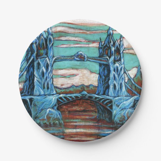 Twergbrug in een fantasiestad papieren bordje (Voorkant)