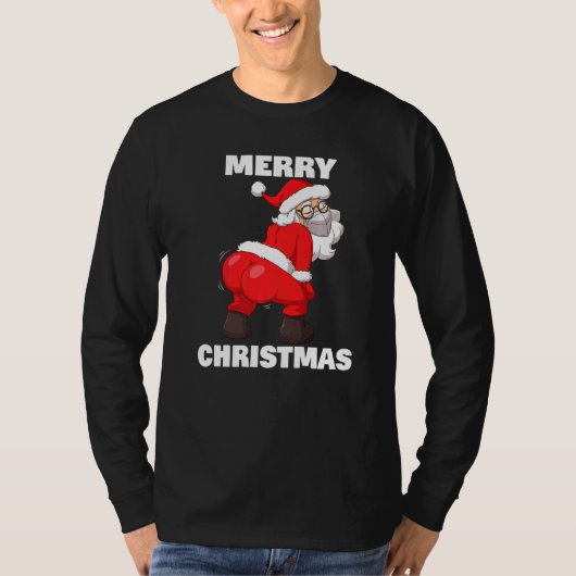 Twerkende kerstman in het gezicht Masker Kerst T-shirt (Voorkant)